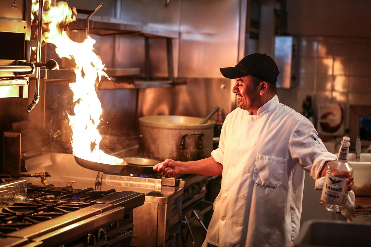 Chef working a commercial kitchen line