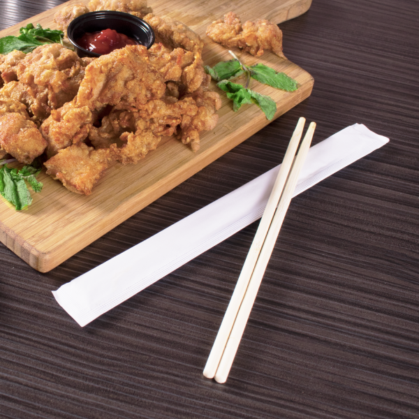 [1,000 Pairs] 9" Individually Wrapped Bamboo Chopsticks, White