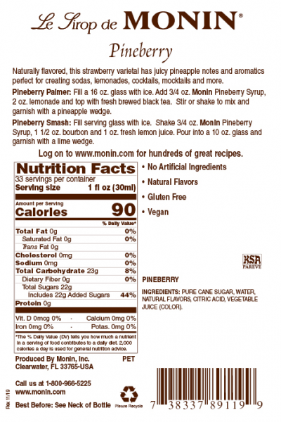 Monin Pineberry Syrup - Bottle (1L)