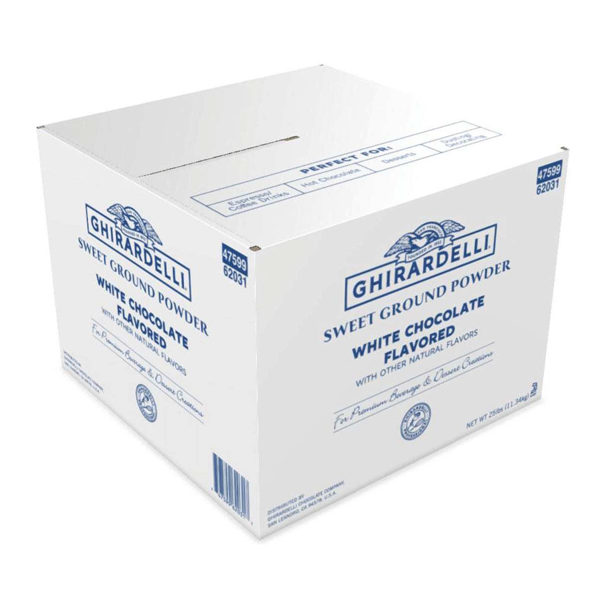 Ghirardelli Sweet Ground White Chocolate Flavored Powder - Box (25 lbs)