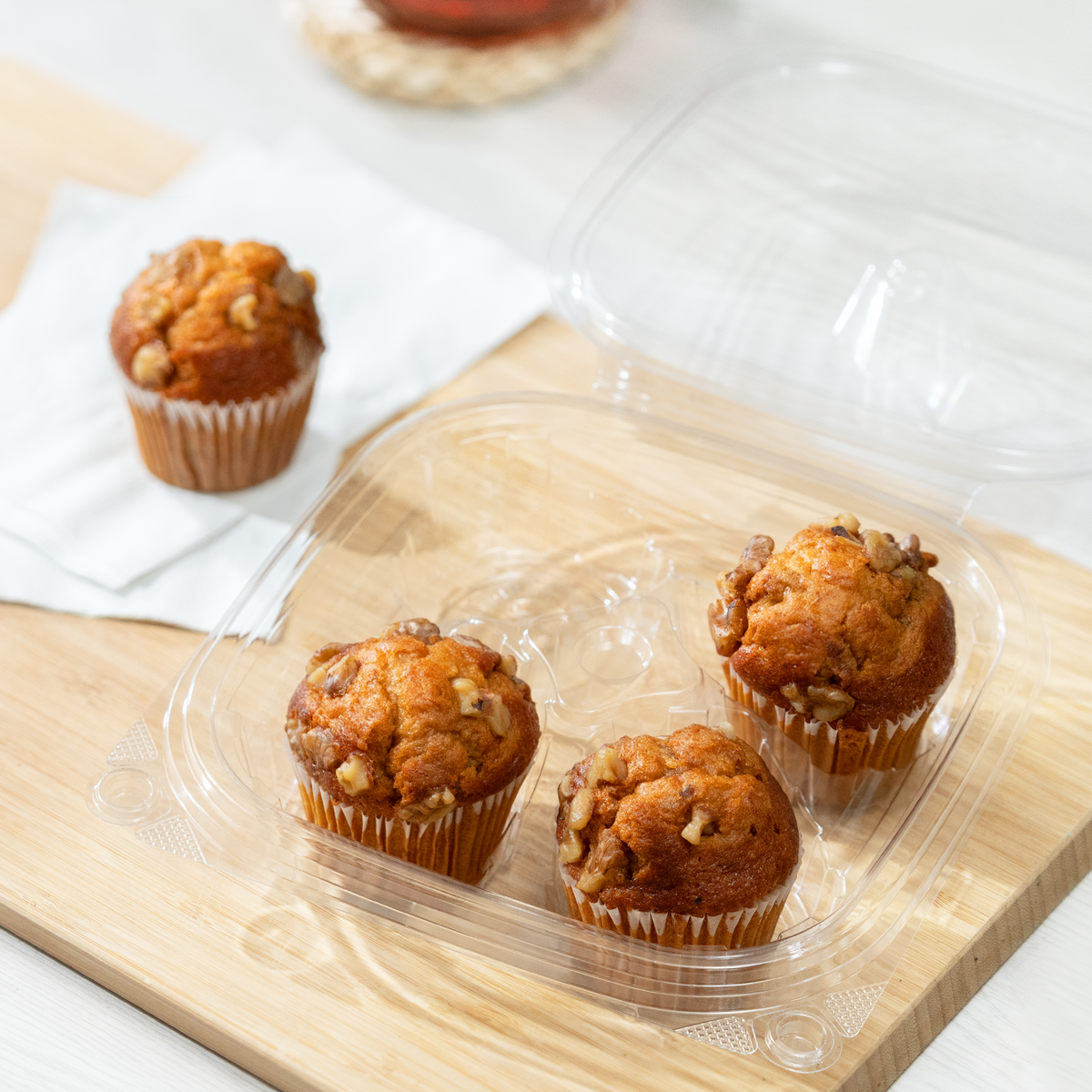 [150 ct] PET Tamper Resistant Muffin Container, 4-Compartment