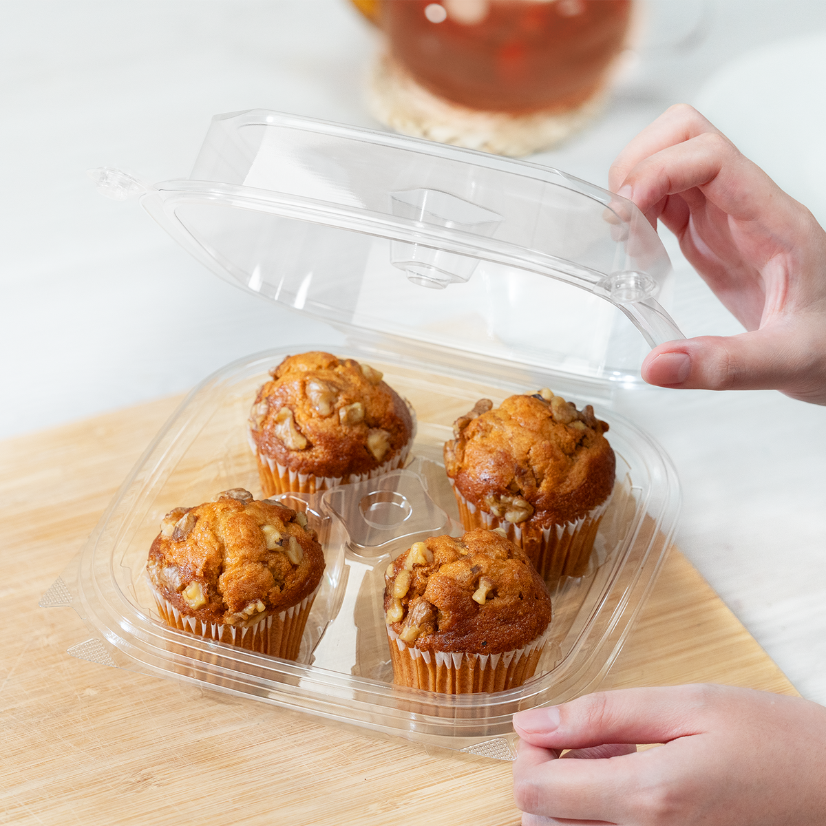 [150 ct] PET Tamper Resistant Muffin Container, 4-Compartment