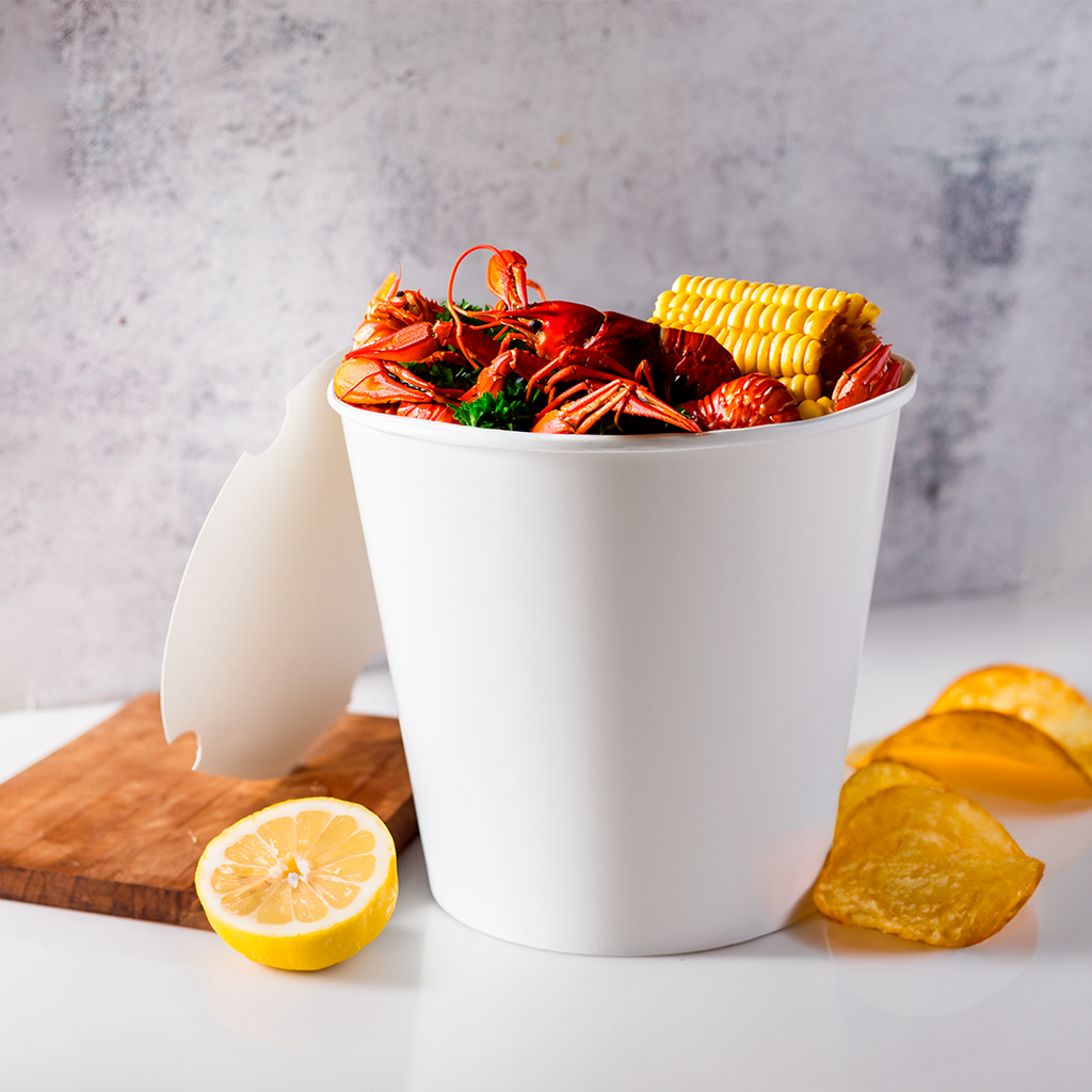 [150 sets] 170 oz Paper Food Buckets with Lids | 223 mm