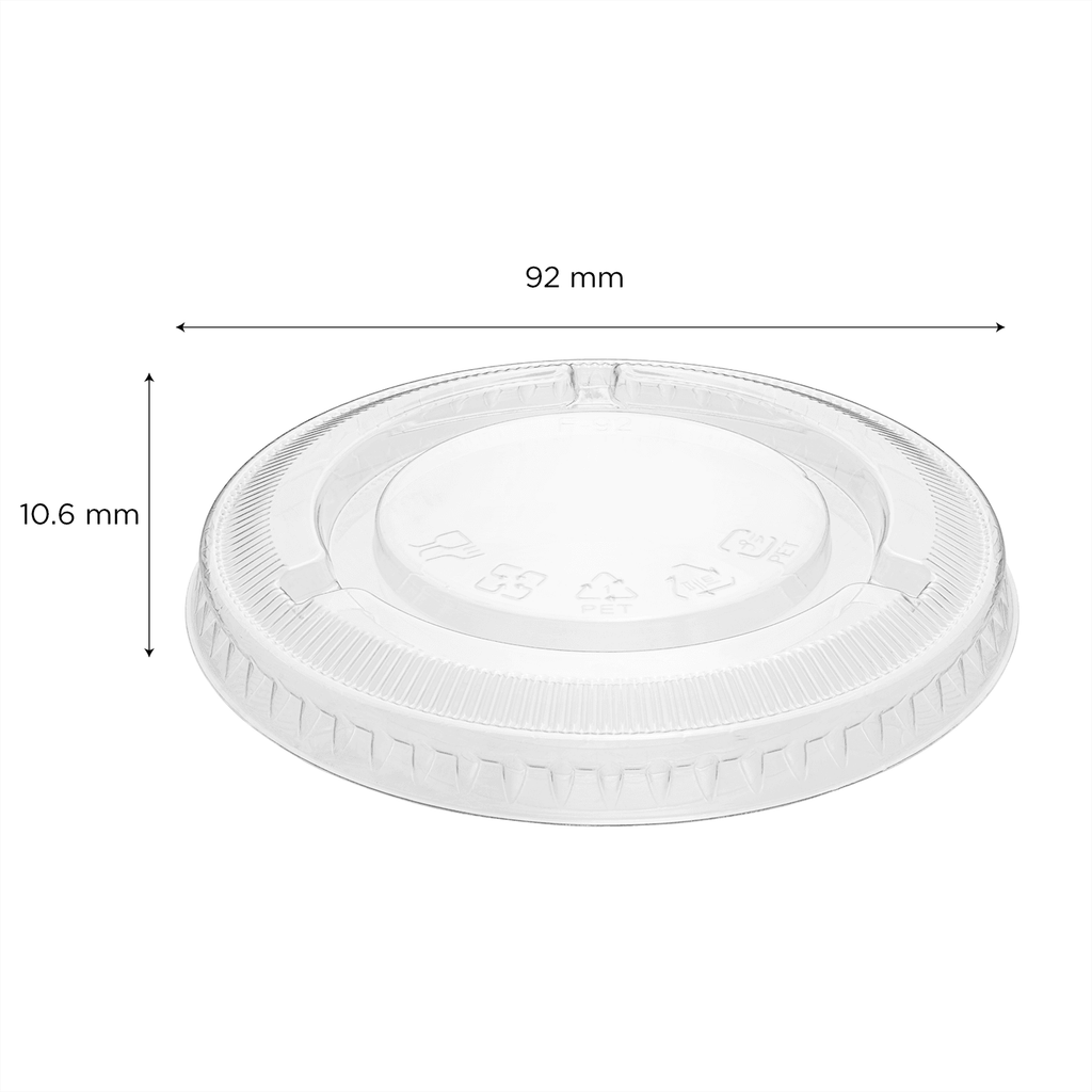 [1,000 ct] Plastic Cup Lids | No Hole | PET | 92 mm | Clear