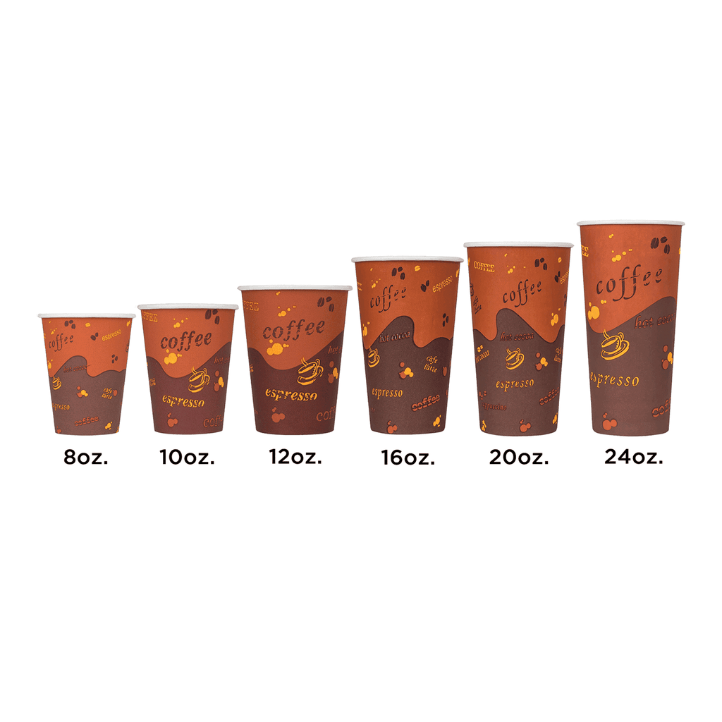 [1,000 ct] 10 oz Paper Coffee Cups | Coffee Print | 90 mm