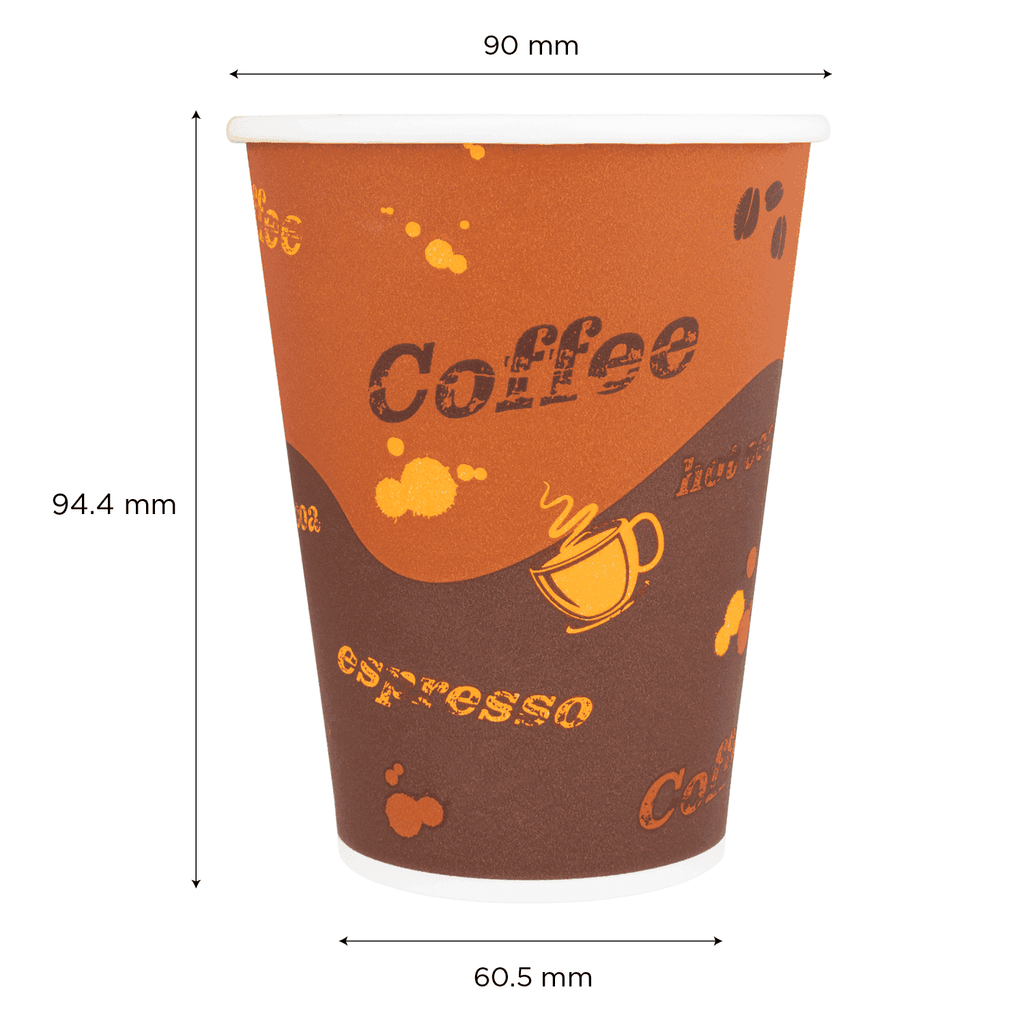 [1,000 ct] 12 oz Paper Coffee Cups | Coffee Print | 90 mm