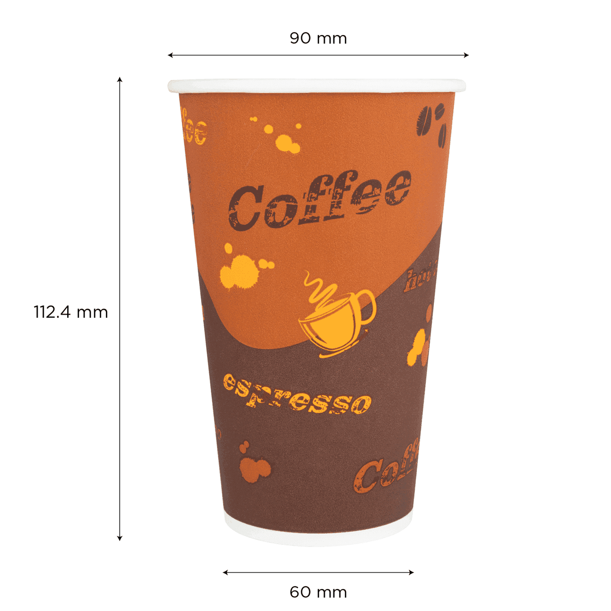 [1,000 ct] 16 oz Paper Coffee Cups | Coffee Print | 90 mm