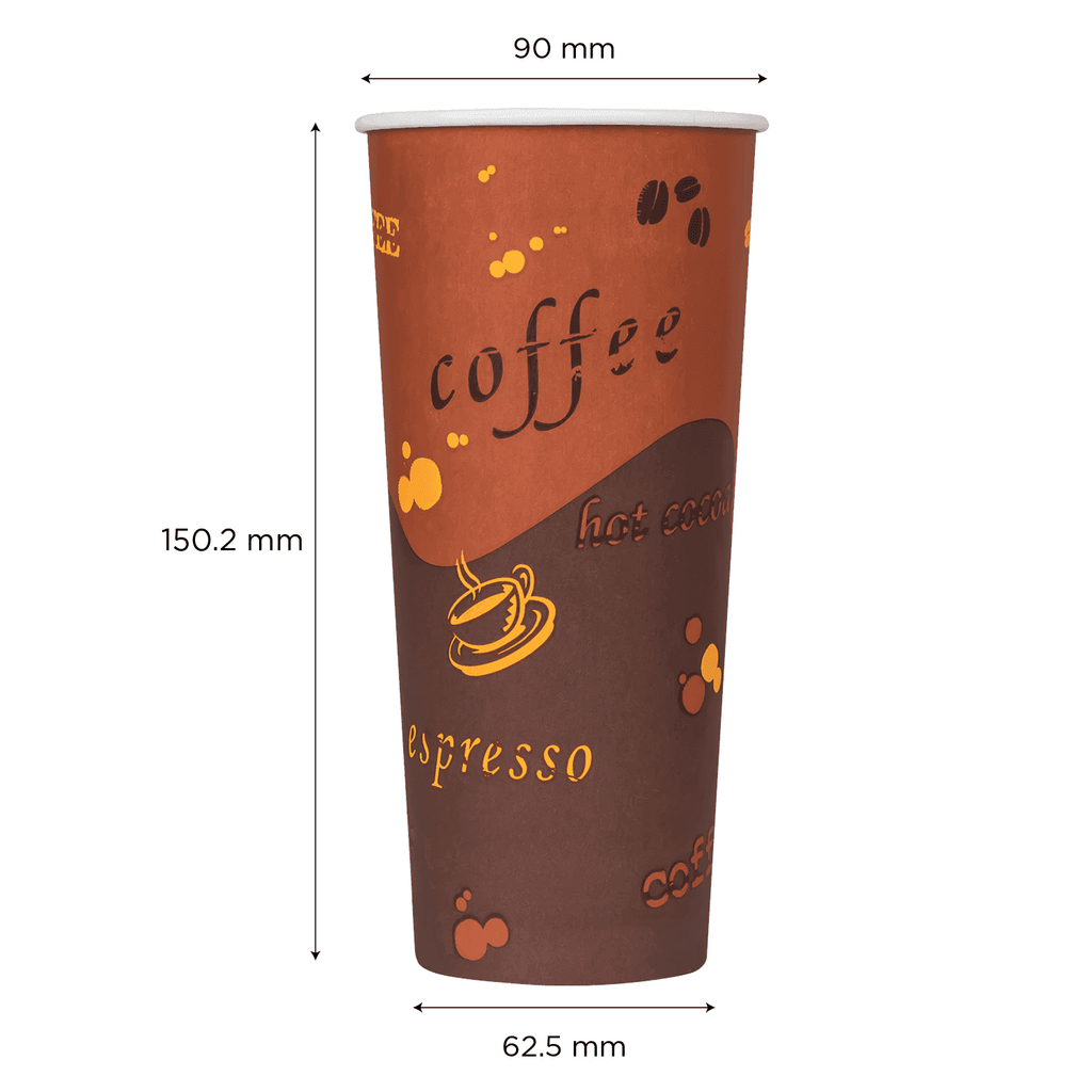 [500 ct] 24 oz Paper Coffee Cups | Coffee Print | 90 mm