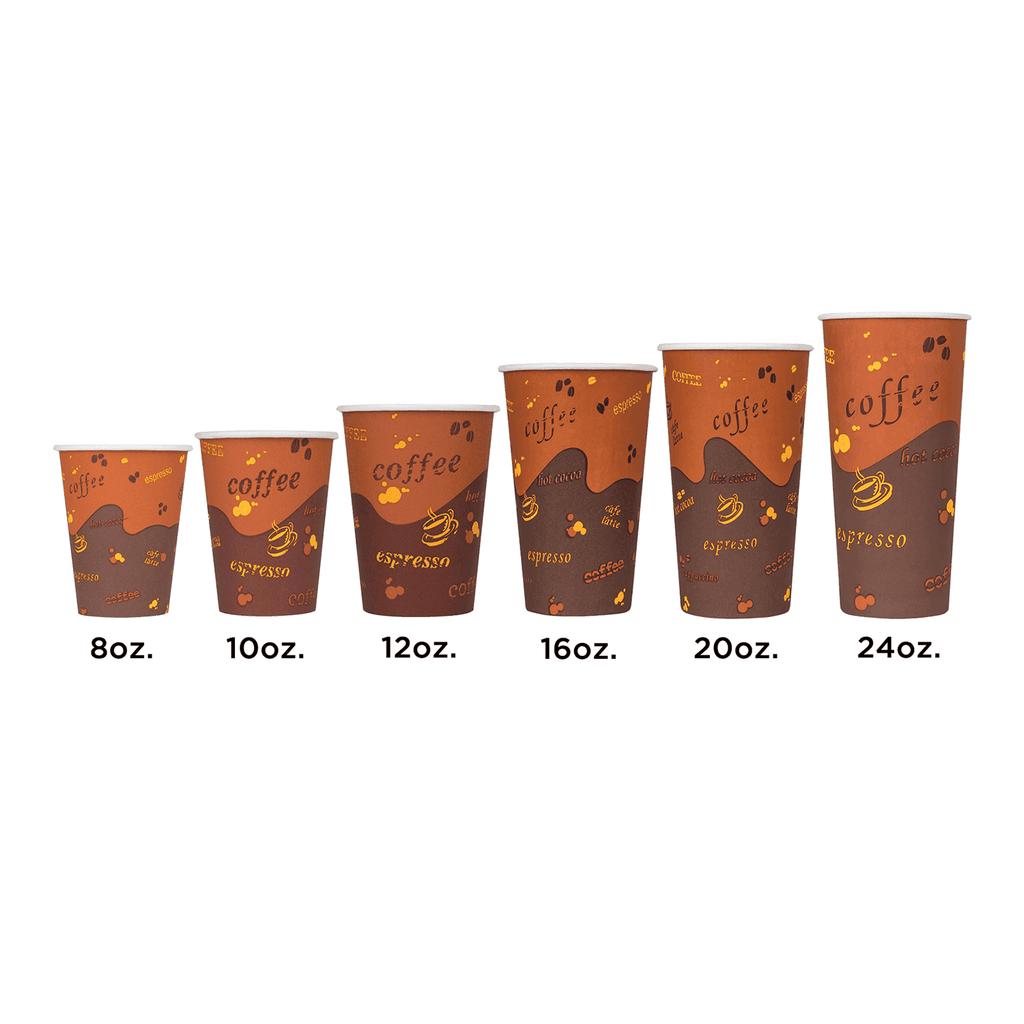 [500 ct] 24 oz Paper Coffee Cups | Coffee Print | 90 mm