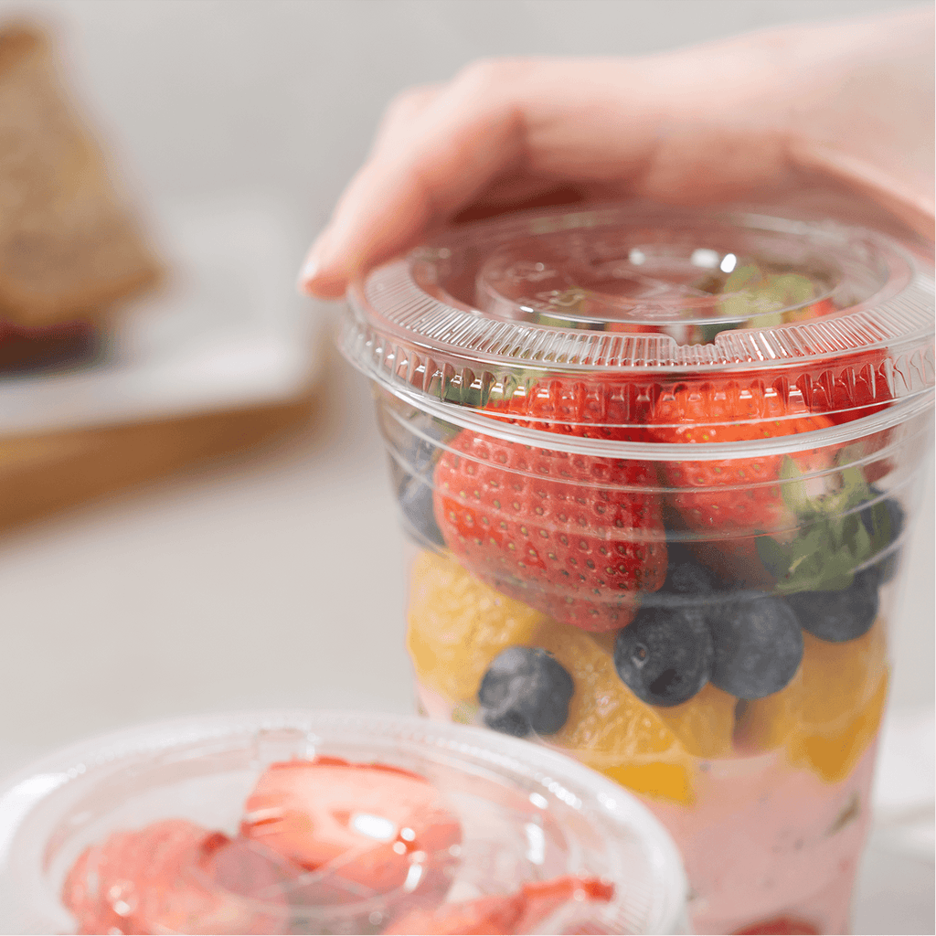 [1,000 ct] Plastic Cup Flat Lids | 98 mm | RPET | Clear