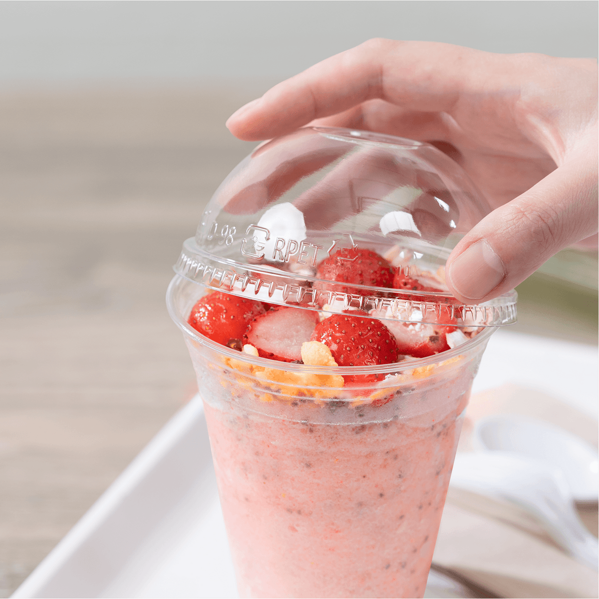 [1,000 ct] Plastic Cup Dome Lids | 98 mm | RPET | Clear