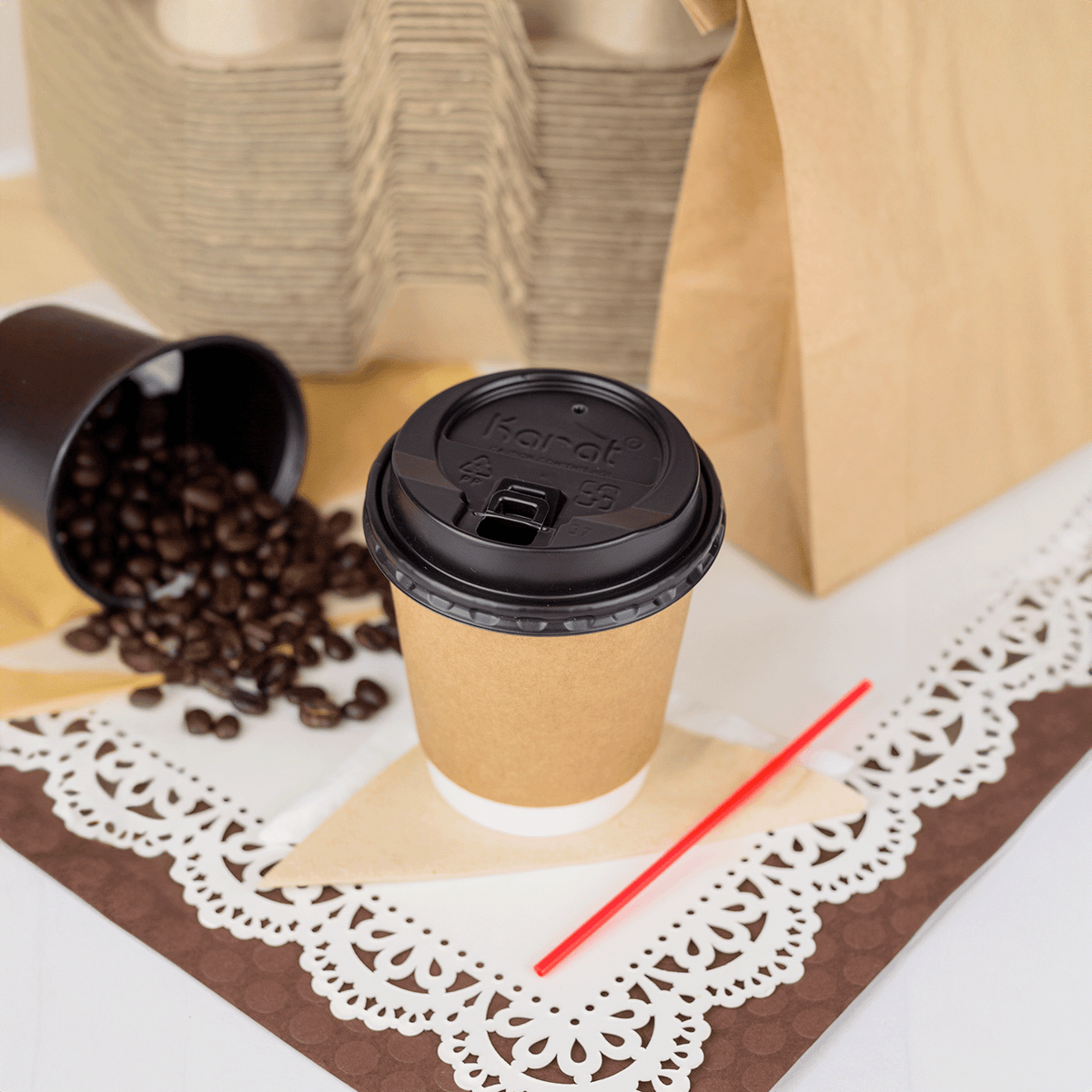[500 ct] 10 oz Paper Coffee Cups | Wrapped Insulated | 90 mm | Kraft