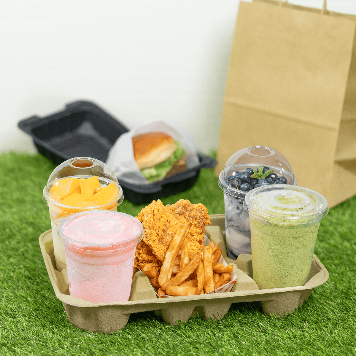 [150 ct] Kraft Drink Carrier with tray, for 4 Cups (8-32 oz), Paperboard