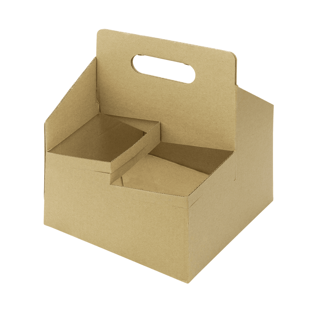 [200 ct] Kraft Drink Carrier with Handle, for 4 Cups (12-32 oz), Paperboard