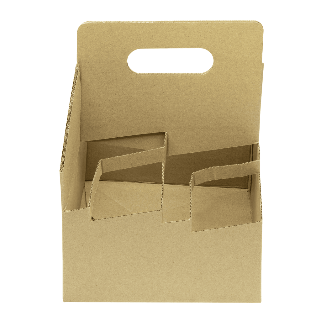 [200 ct] Kraft Drink Carrier with Handle, for 4 Cups (12-32 oz), Paperboard