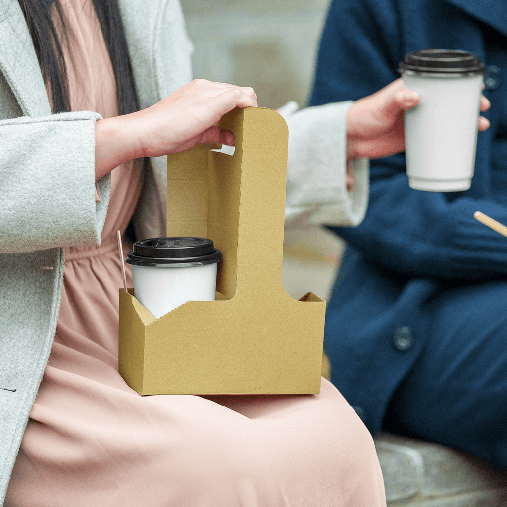 [250 ct] Kraft Drink Carrier with Handle, for 2 Cups (10-32 oz), Paperboard