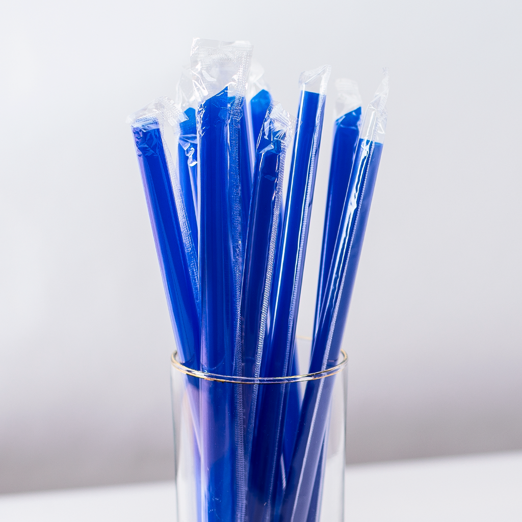 [1,600 ct] Boba Straws | Diagonal Cut | Individually Wrapped | Blue (0.39" x 9")