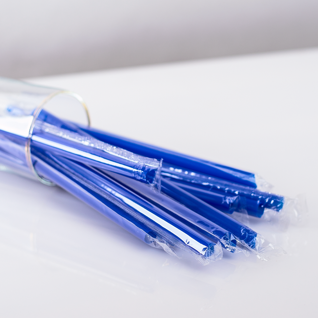 [1,600 ct] Boba Straws | Diagonal Cut | Individually Wrapped | Blue (0.39" x 9")