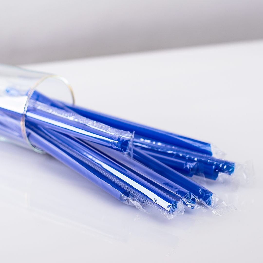 [1,600 ct] Boba Straws | Diagonal Cut | Individually Wrapped | Blue (0.39" x 9")
