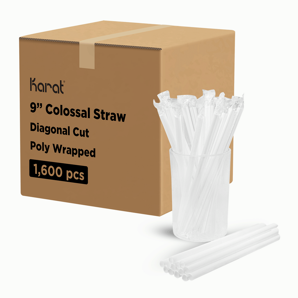 [1,600 ct] Boba Straws | Diagonal Cut | Individually Wrapped | White (0.39" x 9")