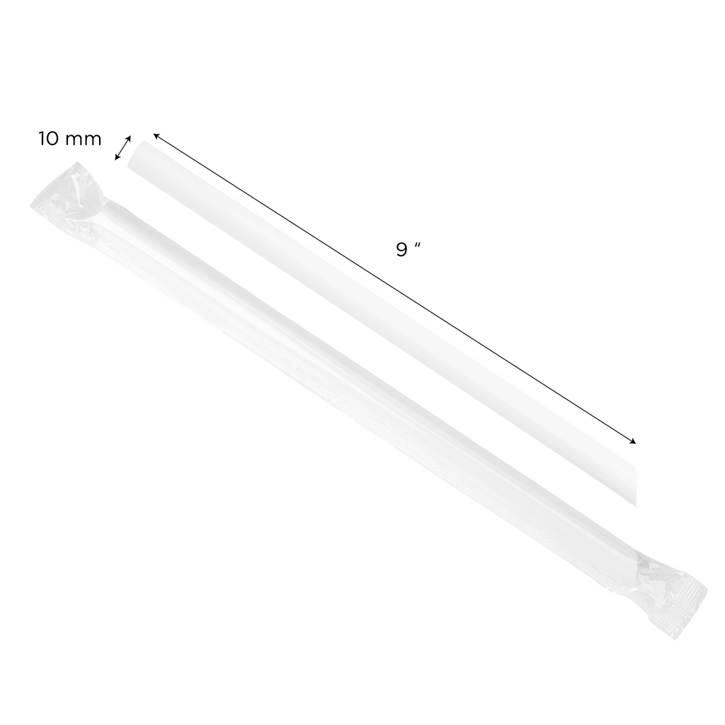 [1,600 ct] Boba Straws | Diagonal Cut | Individually Wrapped | White (0.39" x 9")