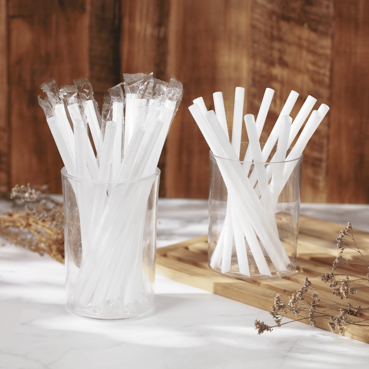 [1,600 ct] Boba Straws | Diagonal Cut | Individually Wrapped | White (0.39" x 9")