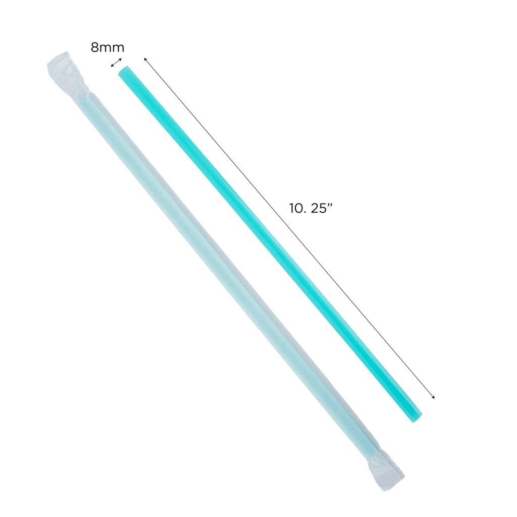 [1,200 ct] Giant Straws | Individually Wrapped | Aqua (0.31" x 10.25")