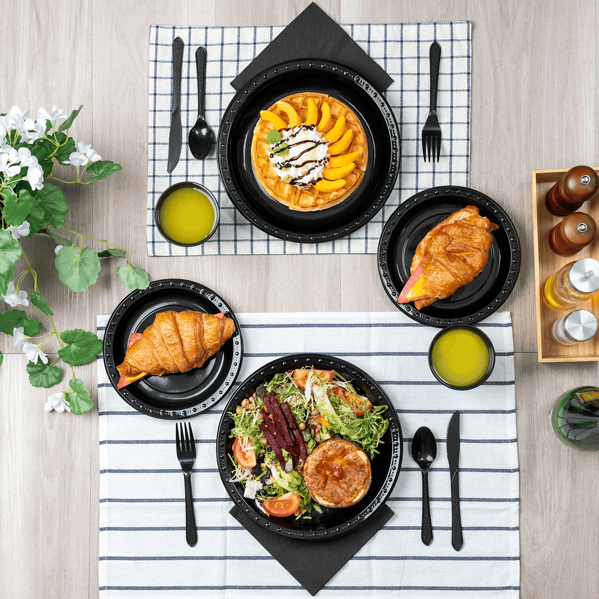 [25 sets] Black Party Dinnerware Set | Plate, Cup, Fork, Knife, Spoon, Napkin
