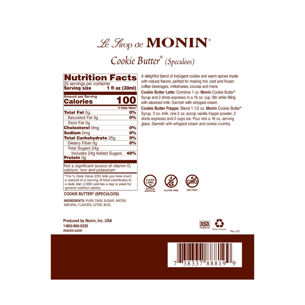 Monin Cookie Butter Syrup - Bottle (750mL)