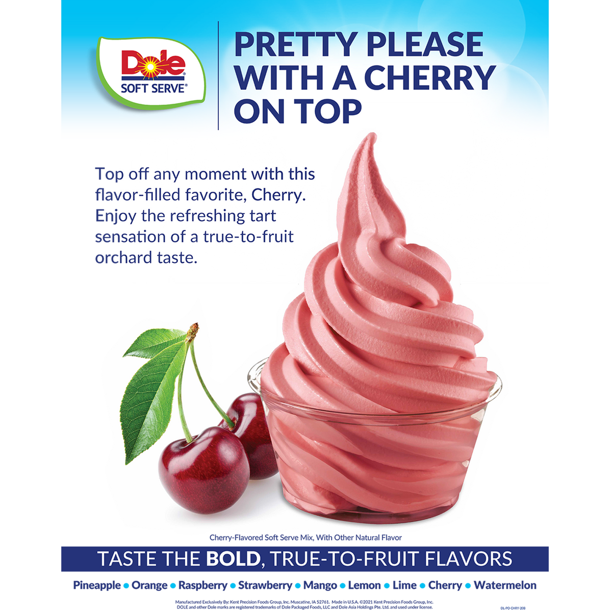 Dole Soft Serve Mix - Cherry - Bag (4.4 lbs)