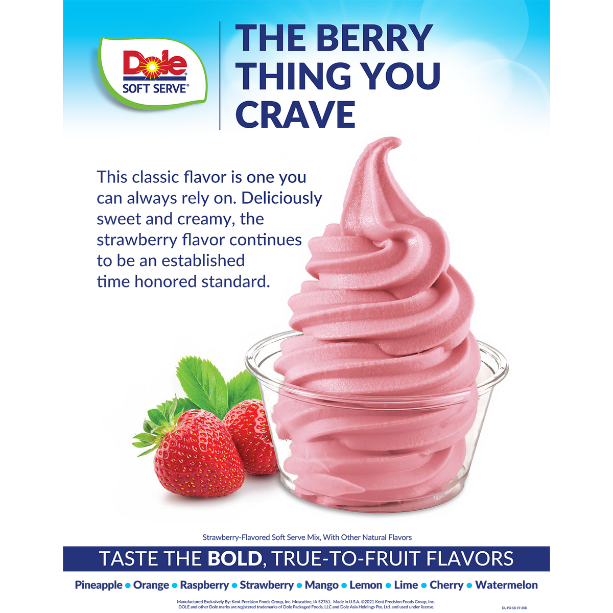 Dole Soft Serve Mix - Strawberry - Bag (4.4 lbs)