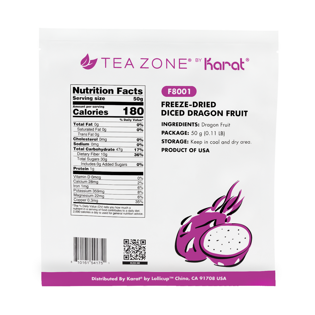 Tea Zone Freeze-Dried Dragon Fruit, Diced - Bag