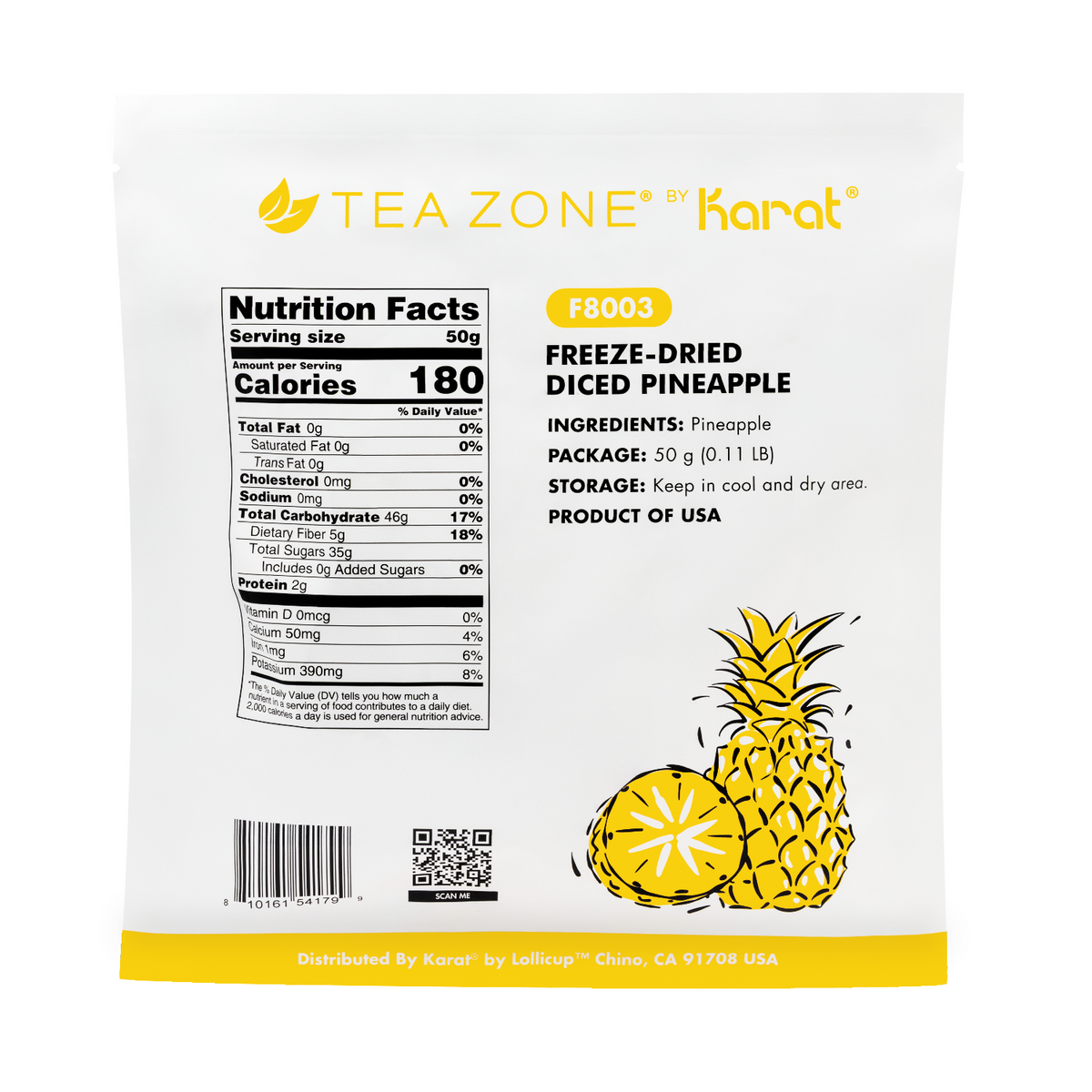 Tea Zone Freeze-Dried Pineapple, Diced - Case of 12 bags