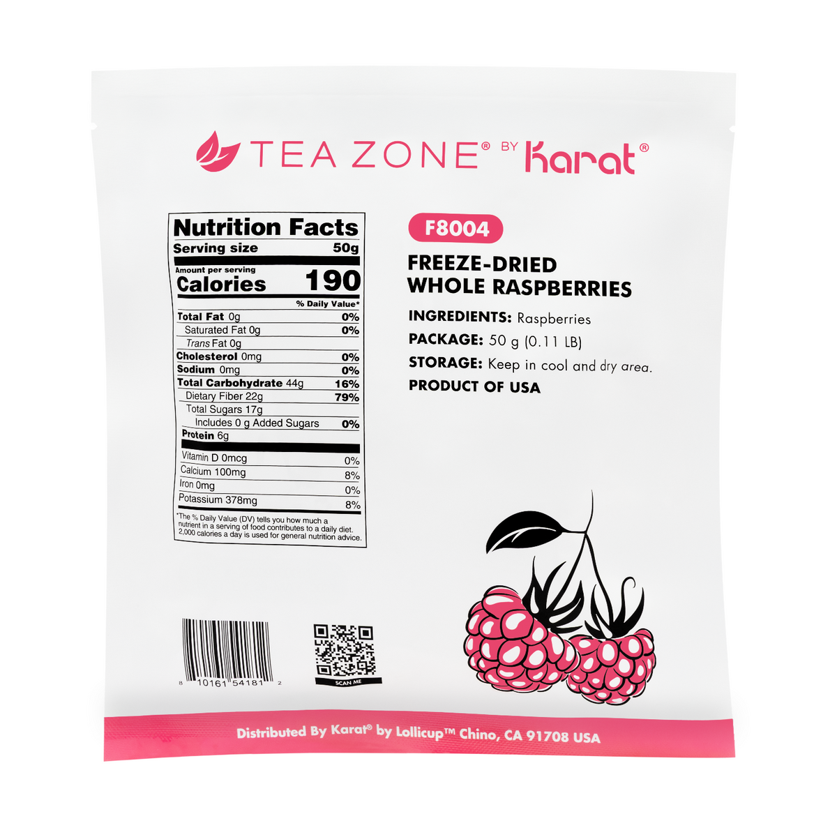 Tea Zone Freeze-Dried Raspberry, Whole - Case of 12 bags