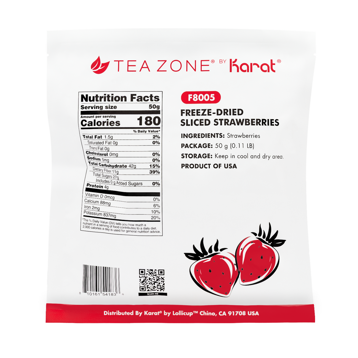 Tea Zone Freeze-Dried Strawberry, Sliced - Case of 12 bags