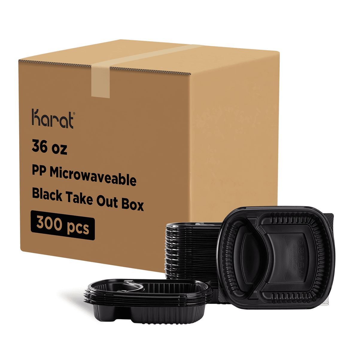 [300 ct] 36 oz Microwaveable Take-Out Box | 2-Compartment | PP | Black