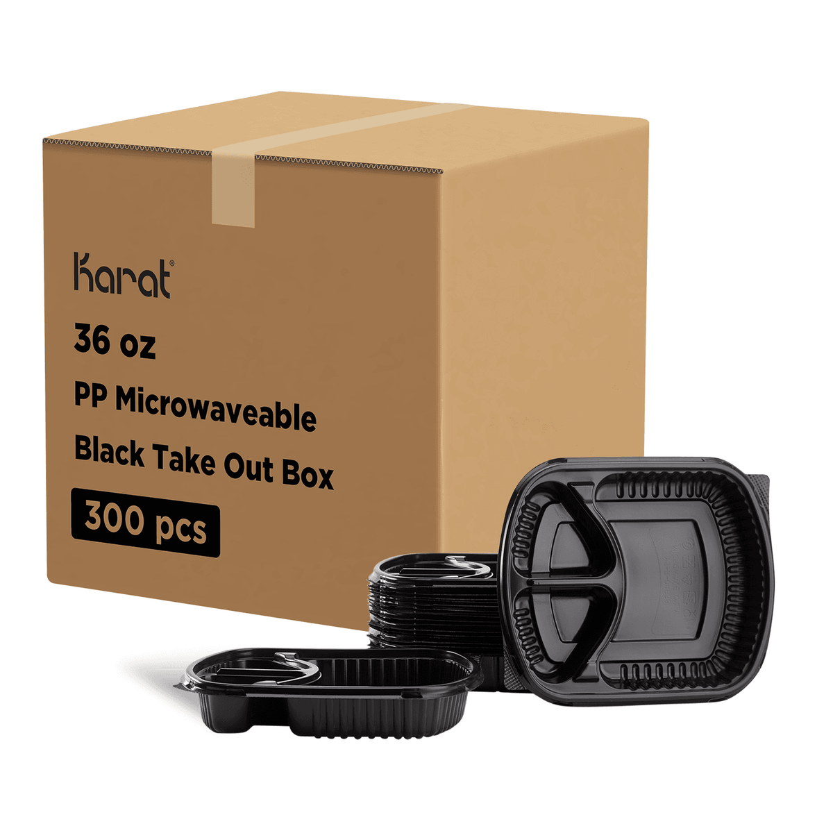 [300 ct] 36 oz Microwaveable Take-Out Box | 3-Compartment | PP | Black