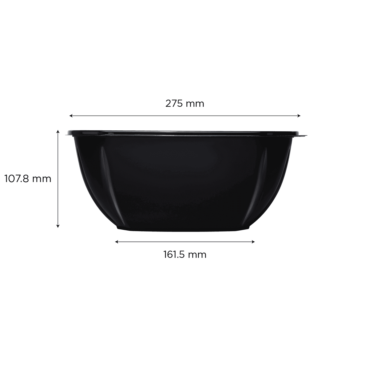 [50 ct] 160 oz Square Disposable Salad Bowls | PET | Black