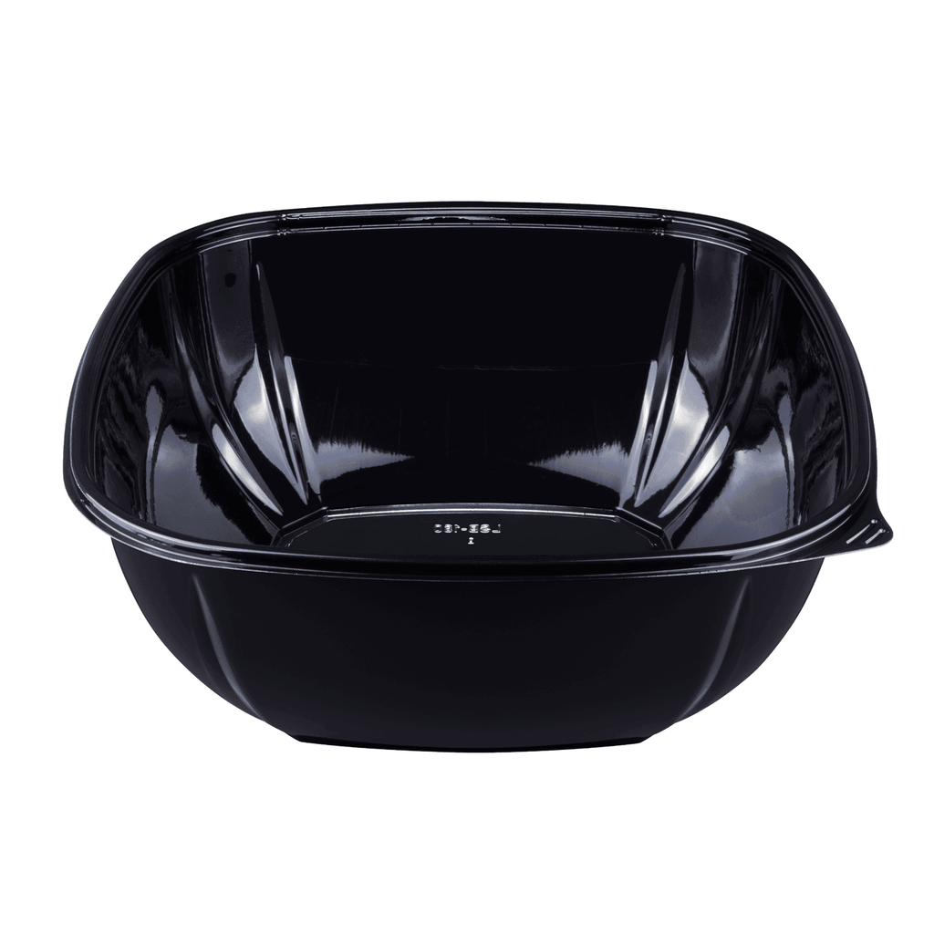 [50 ct] 160 oz Square Disposable Salad Bowls | PET | Black