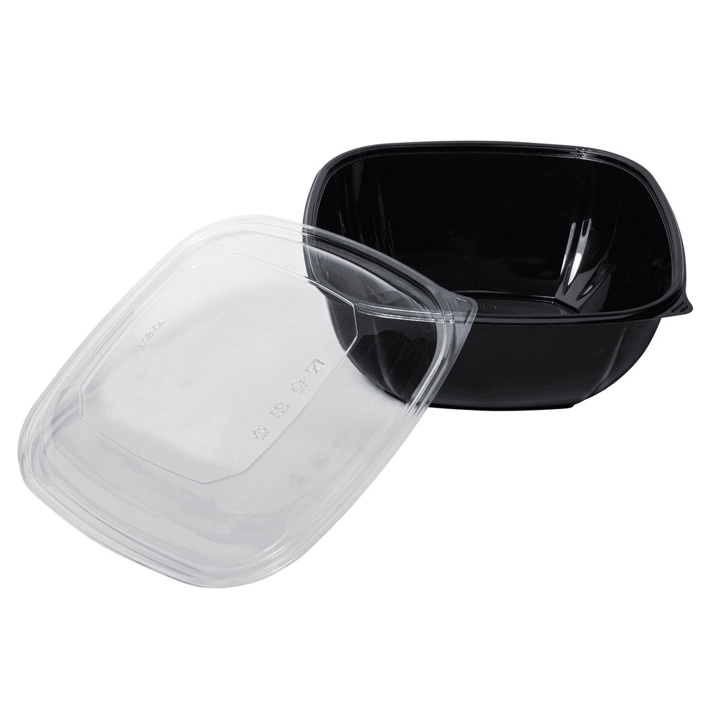 [50 ct] 160 oz Square Disposable Salad Bowls | PET | Black