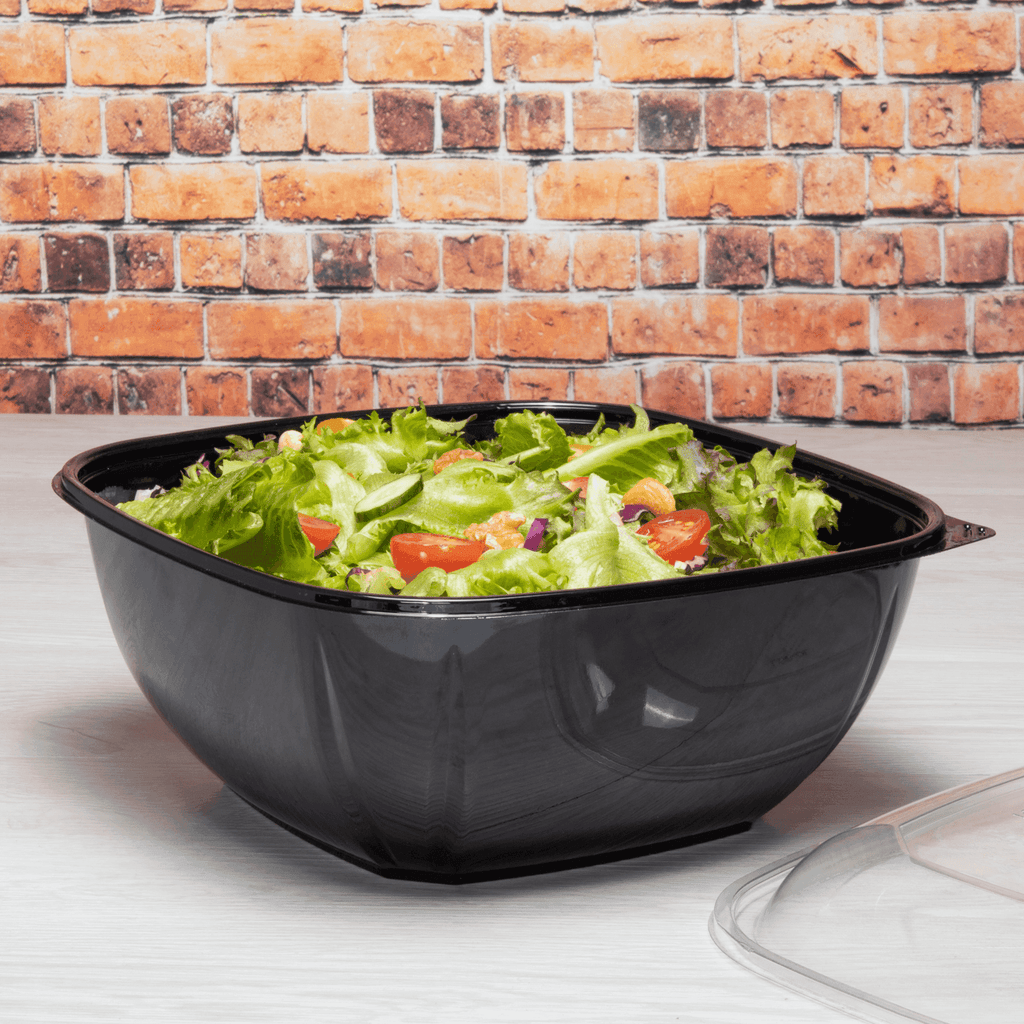 [50 ct] 160 oz Square Disposable Salad Bowls | PET | Black