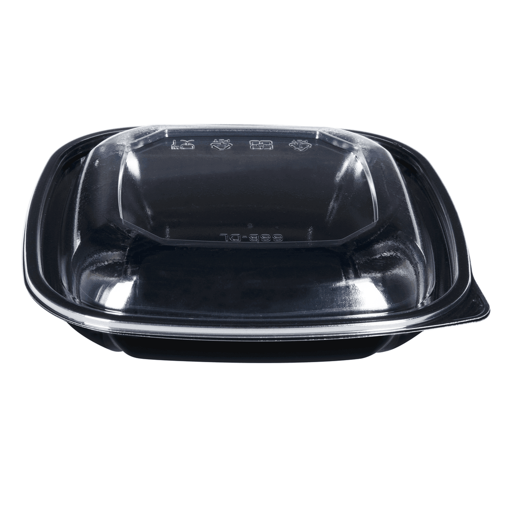 [300 ct] 24 oz Square Disposable Salad Bowl Lids | PET | Black