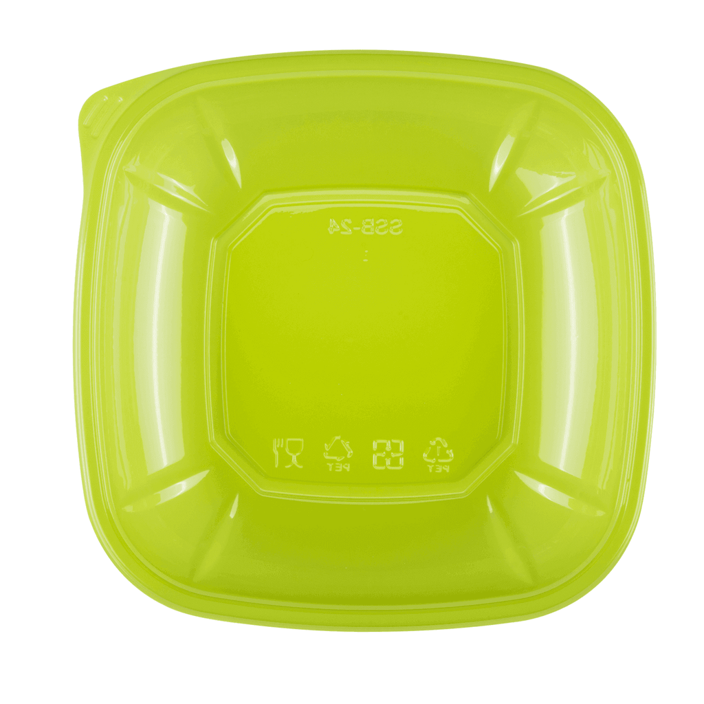 [300 ct] 24 oz Square Disposable Salad Bowl Lids | PET | Green