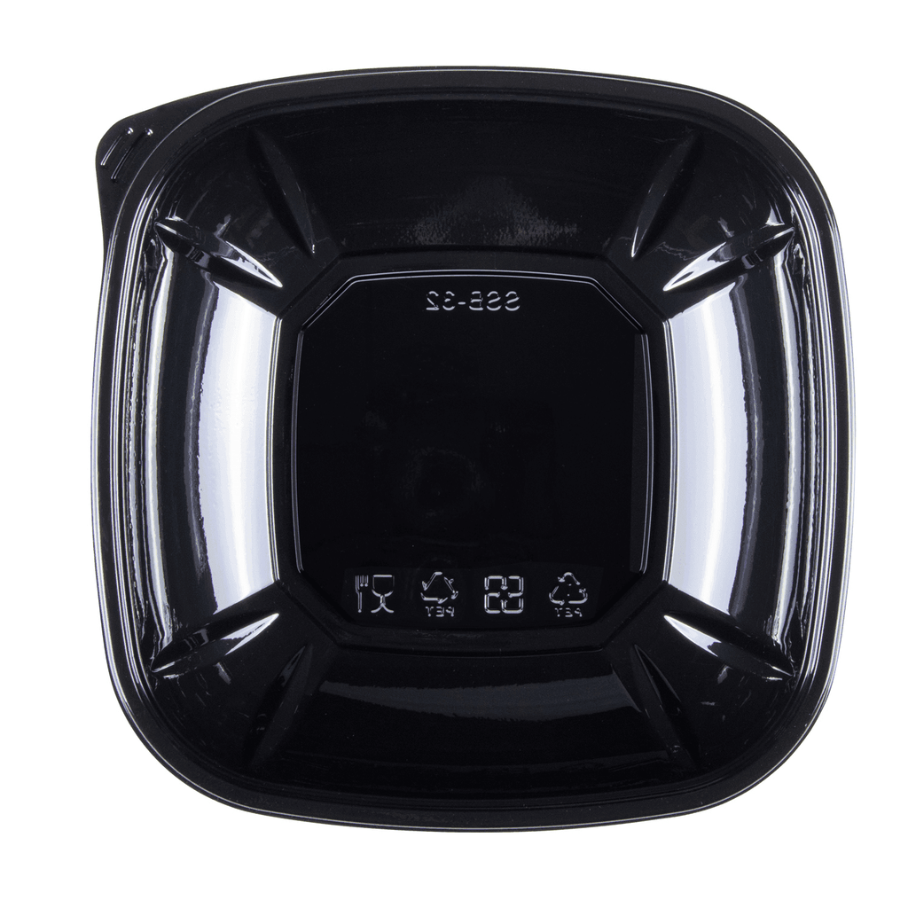 [300 ct] 32 oz Square Disposable Salad Bowl Lids | PET | Black