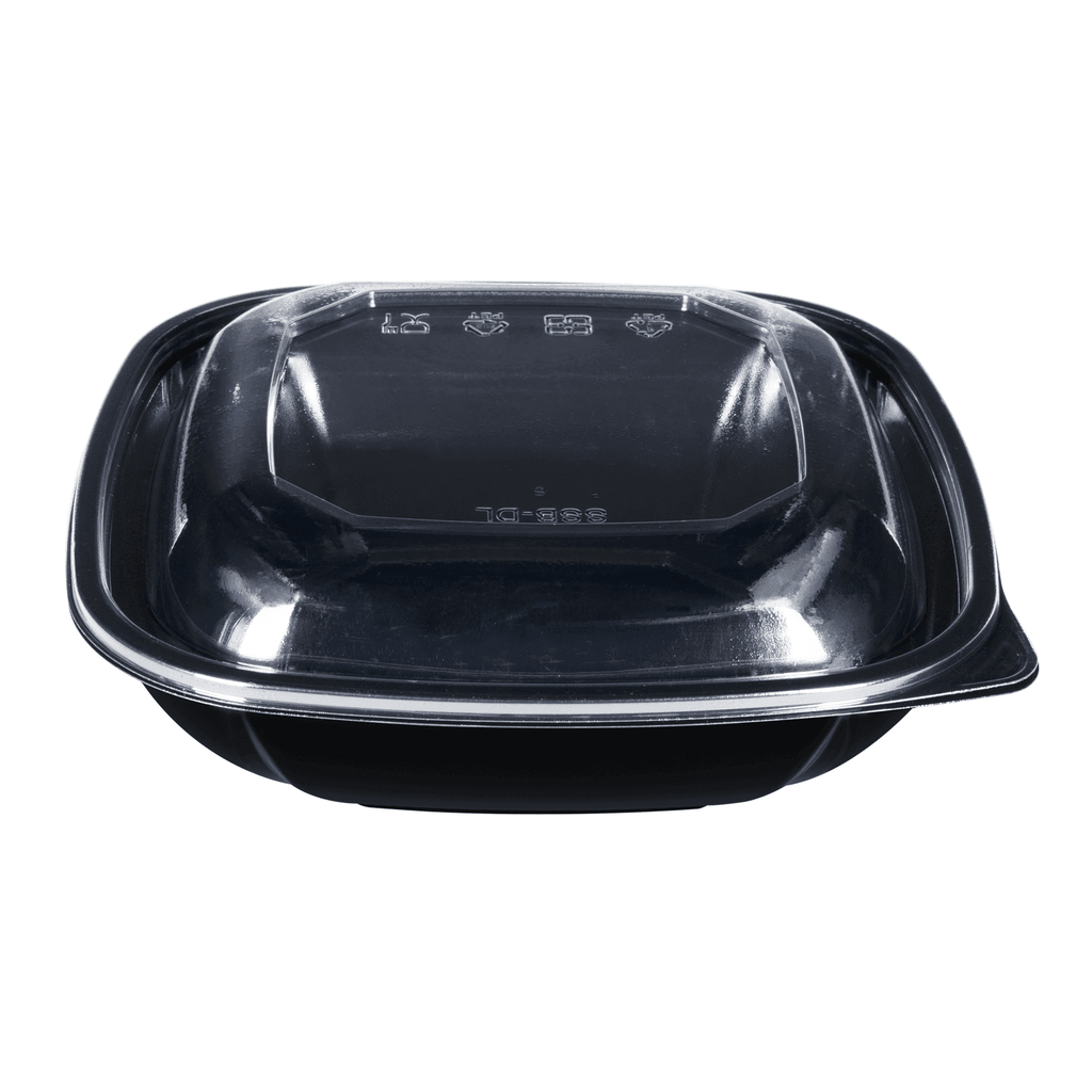 [300 ct] 32 oz Square Disposable Salad Bowl Lids | PET | Black