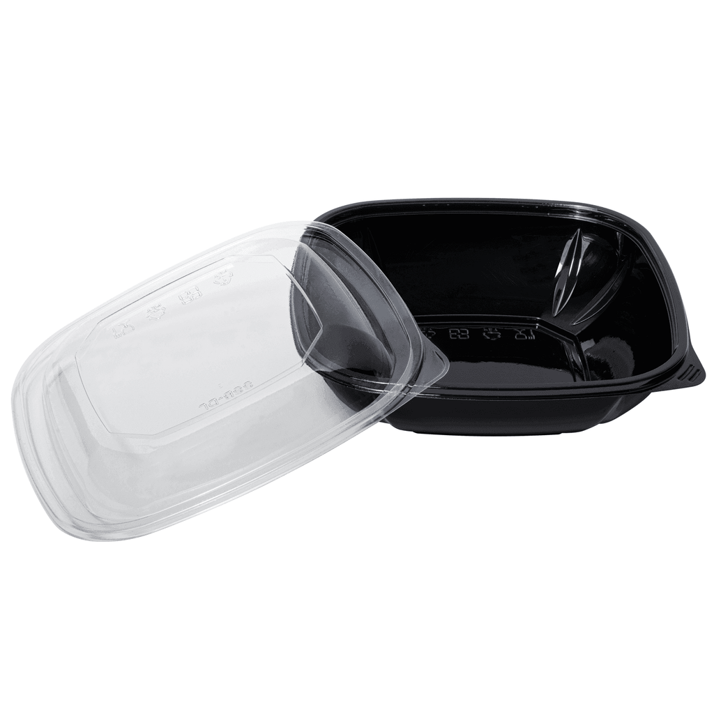 [300 ct] 32 oz Square Disposable Salad Bowl Lids | PET | Black
