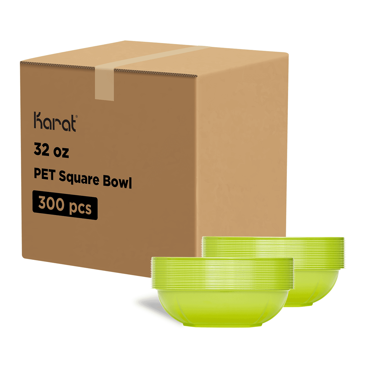 [300 ct] 32 oz Square Disposable Salad Bowl | PET | Green