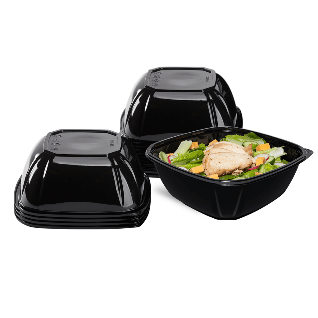 [300 ct] 48 oz Square Disposable Salad Bowl Lids | PET | Black