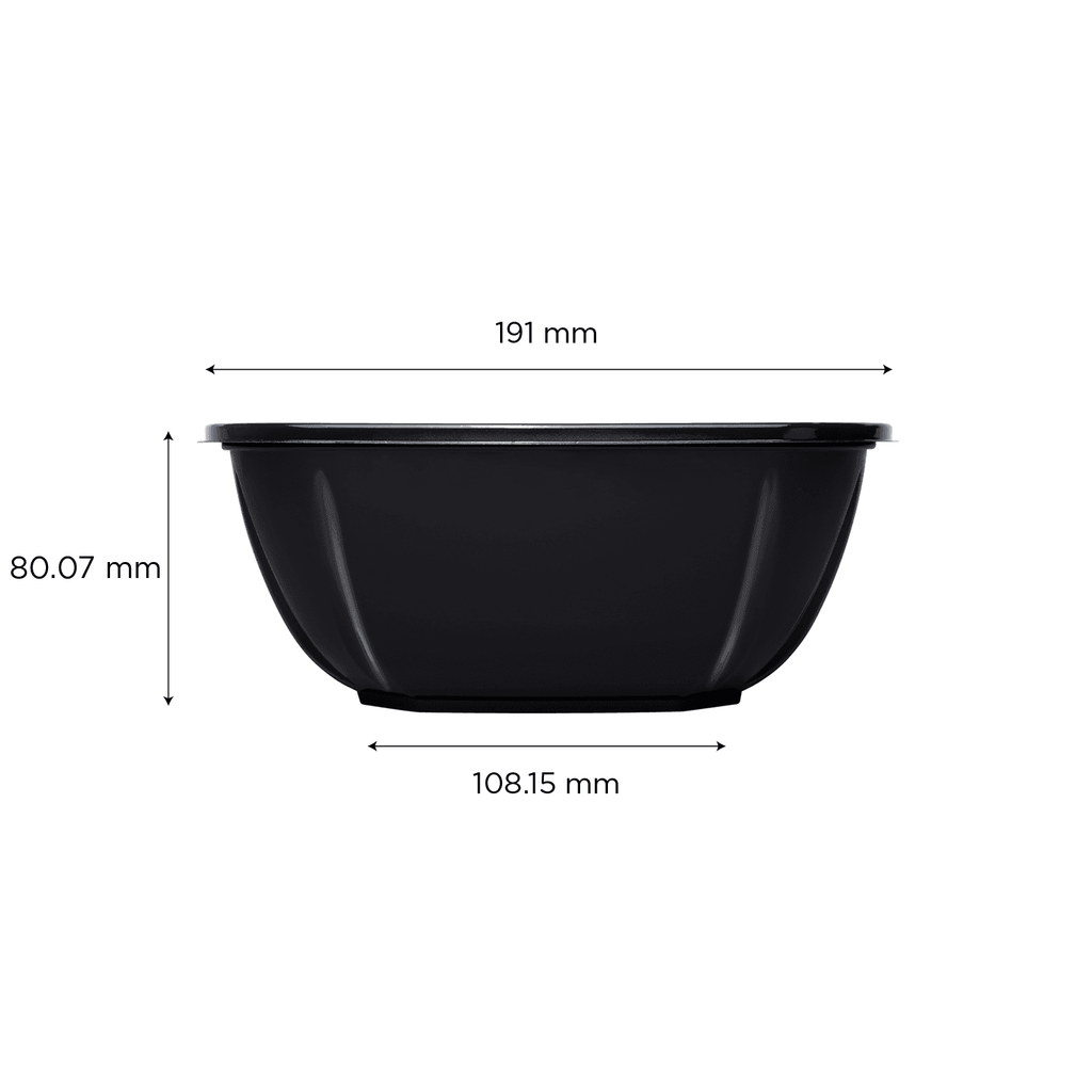 [300 ct] 48 oz Square Disposable Salad Bowl Lids | PET | Black