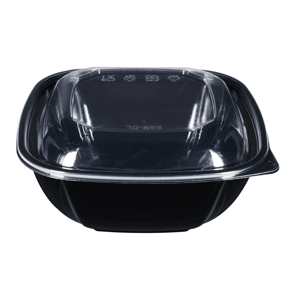 [300 ct] 48 oz Square Disposable Salad Bowl Lids | PET | Black